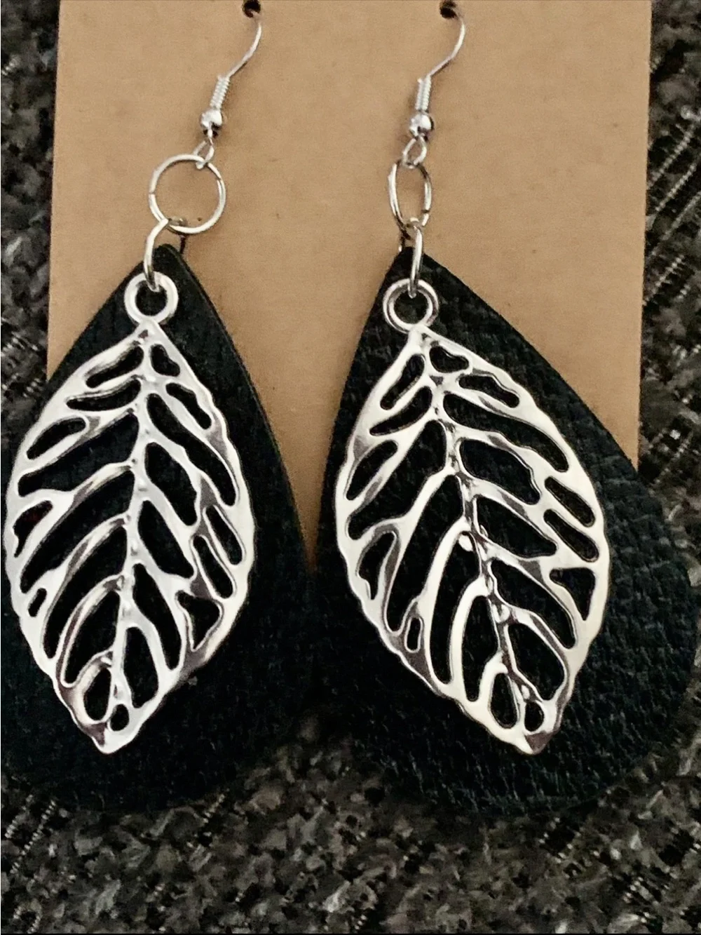 Chic Style Delicate Silver Leaf Black Drop Earrings - Women Jewelry